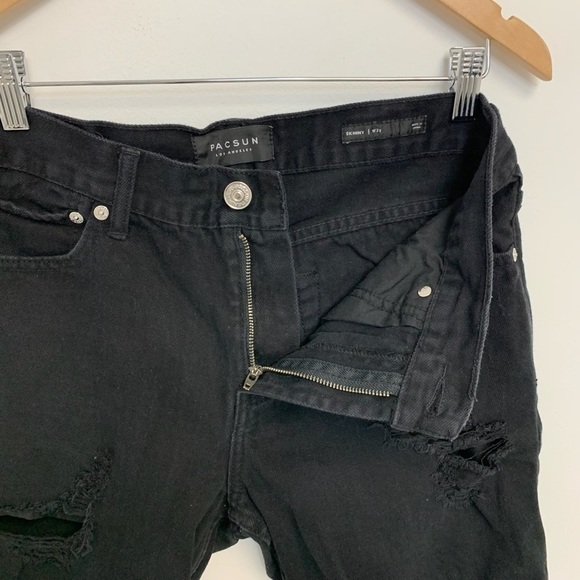 PacSun Black Ripped distressed Cotton Jean Shorts Waist 31 - Picture 7 of 12